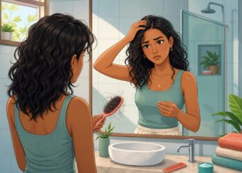 A queda de cabelo persistente nem sempre é genética: muitas vezes é o primeiro sinal de ferritina baixa ou alteração da tireoide
