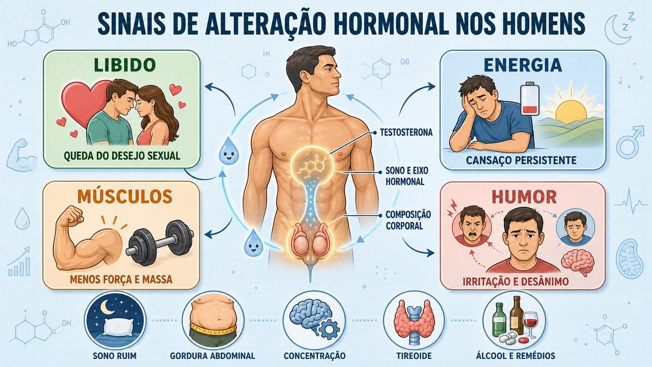 Libido, energia, músculos e humor ajudam a identificar sinais hormonais.