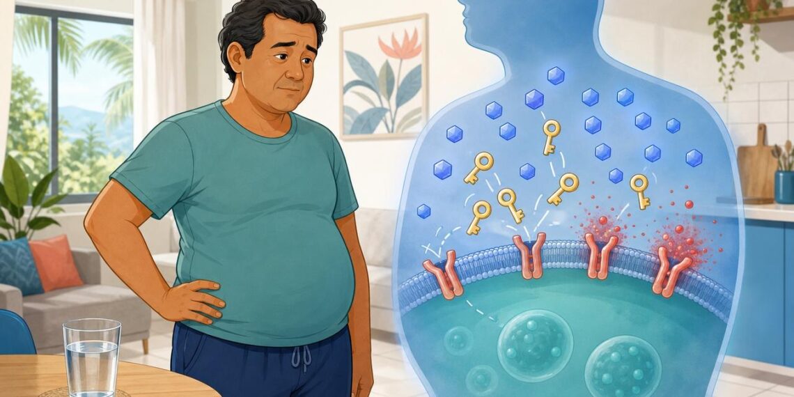 A resistência à insulina não se deve apenas ao excesso de açúcar, mas sim à inflamação crônica silenciosa que obstrui os receptores celulares e impede a correta entrada de glicose