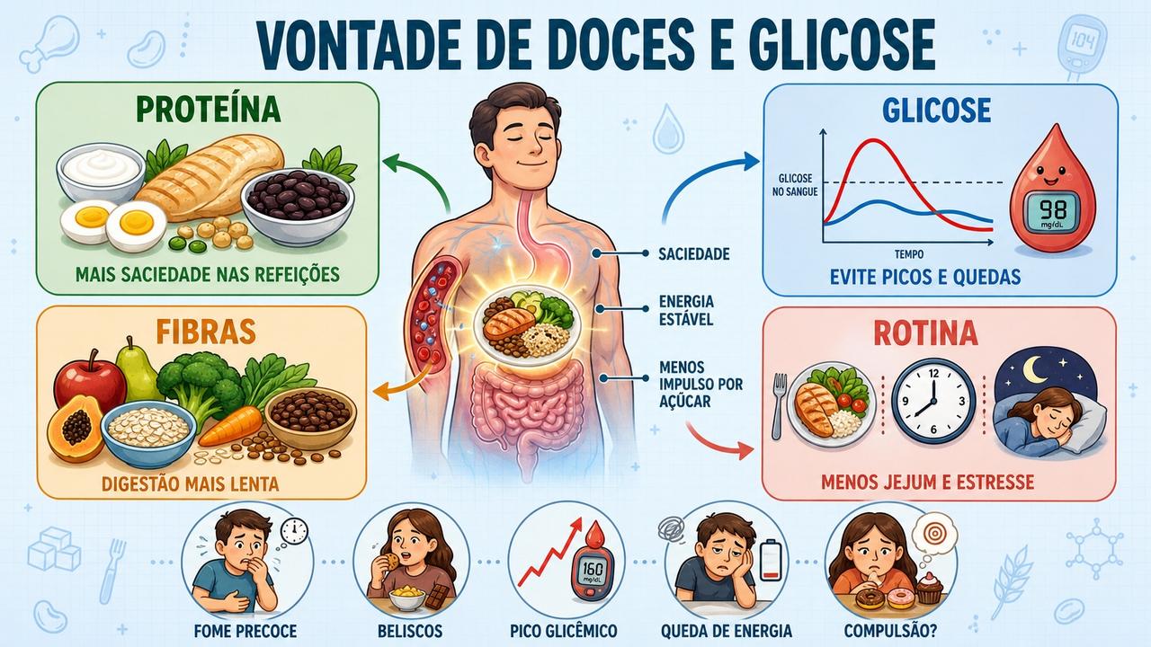 Proteína, glicose, fibras e rotina ajudam a reduzir vontade de doces.