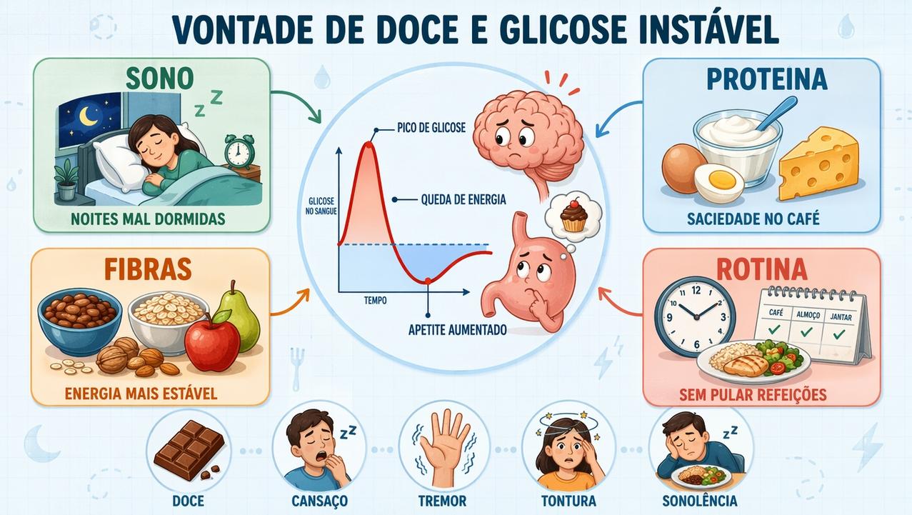 Sono, proteína, fibras e rotina ajudam a reduzir picos de glicose.