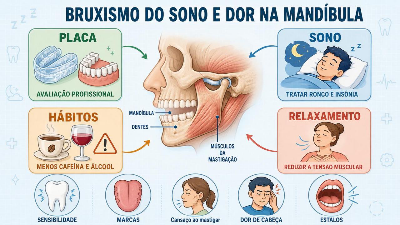 Placa, sono, hábitos e relaxamento ajudam a reduzir a sobrecarga mandibular.