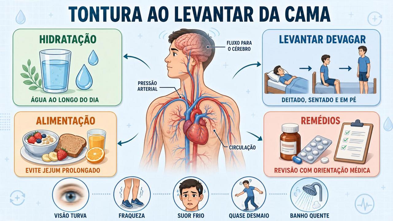 Hidratação, levantar devagar, alimentação e revisão de remédios ajudam a prevenir sintomas.
