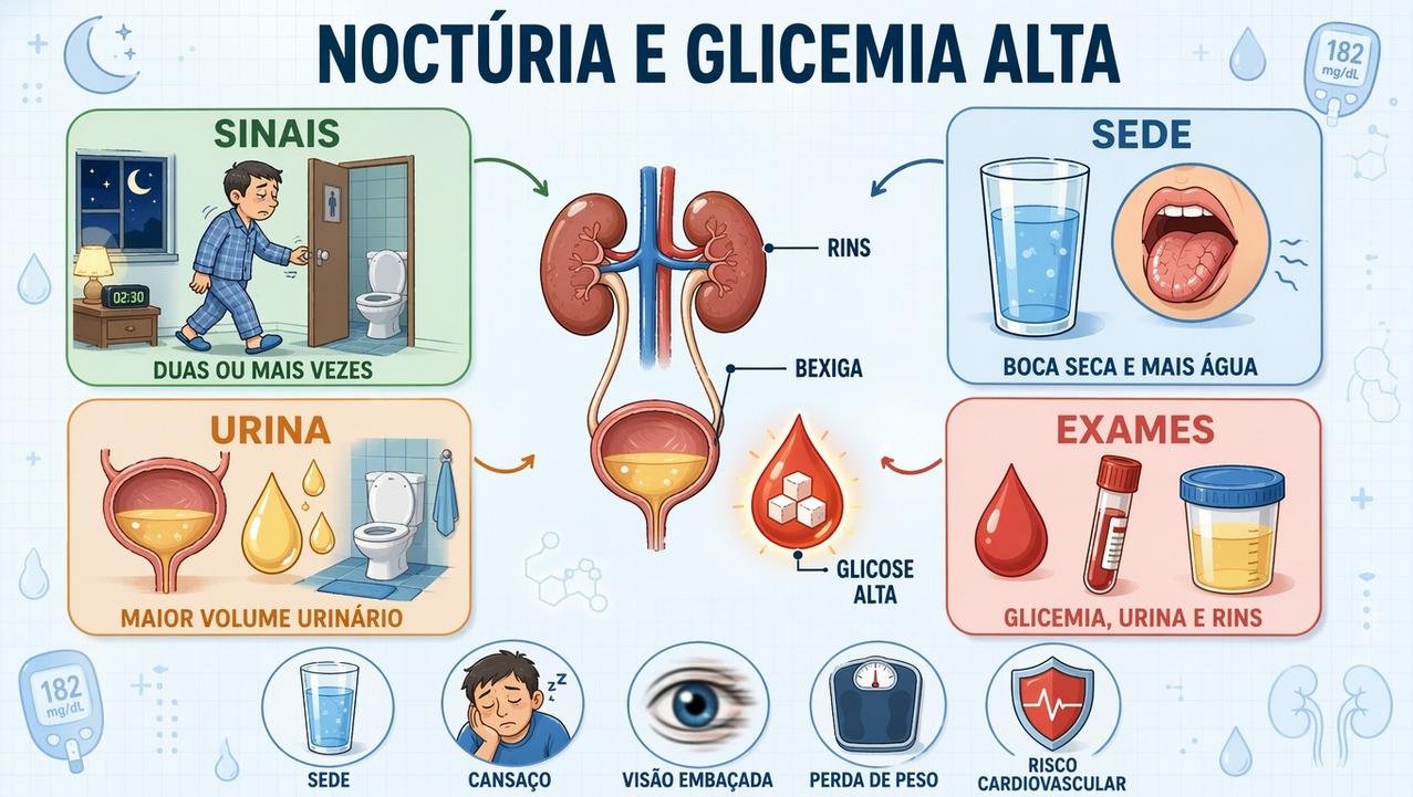 Noctúria, sede, volume urinário e exames formam os principais pilares investigativos.