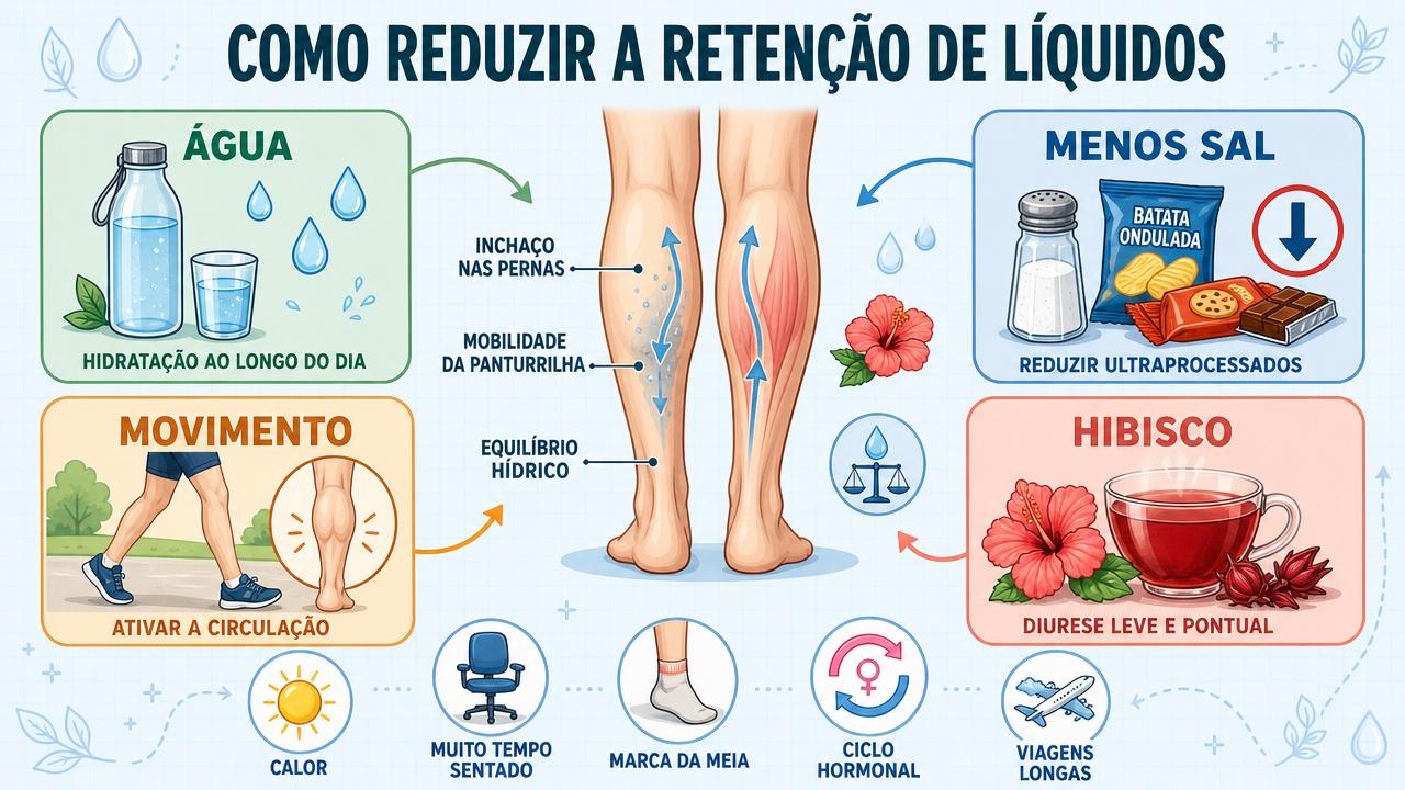 Hidratação, menos sal, movimento e hibisco formam quatro pilares úteis.