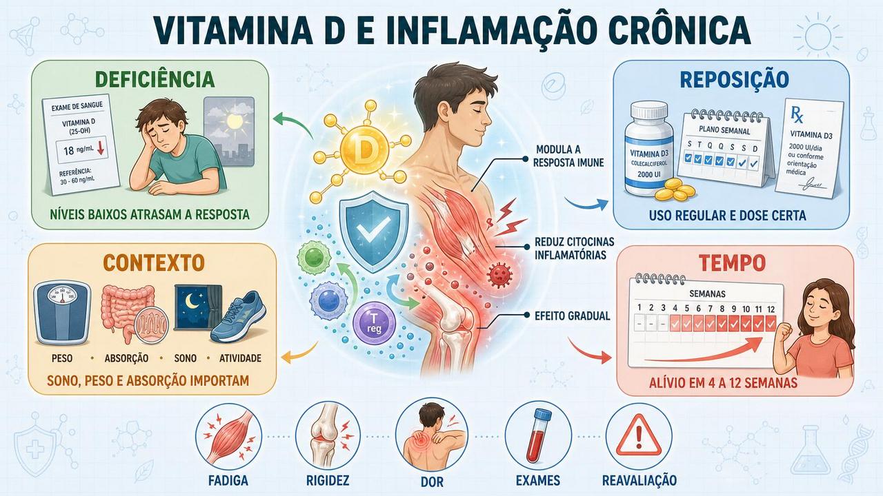 Deficiência, reposição, contexto clínico e tempo influenciam a resposta inflamatória.