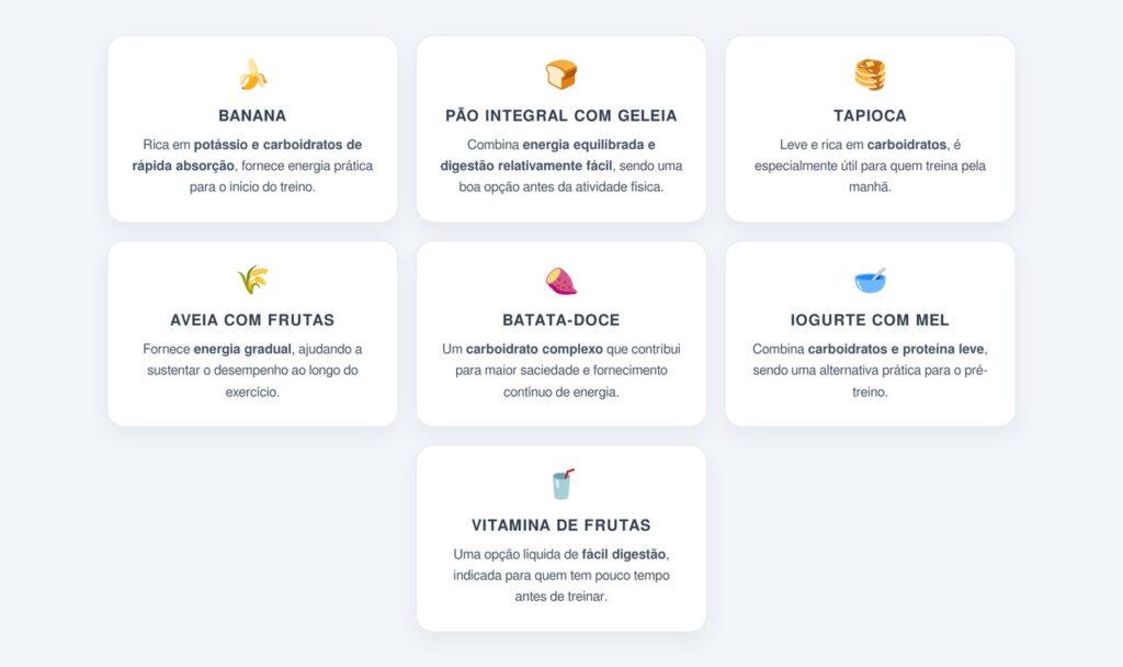 Quais são os melhores alimentos para comer antes do treino?