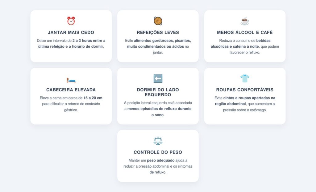 Quais hábitos ajudam a evitar a queimação noturna?