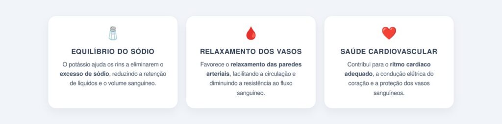 Quais são as 3 maneiras pelas quais o potássio controla a pressão?