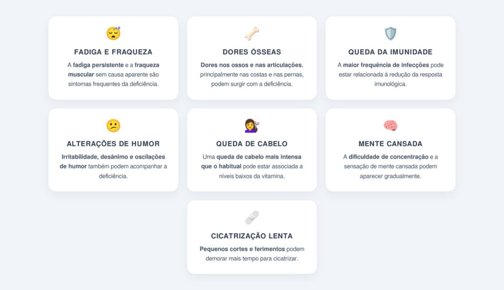 Quais sinais a falta de vitamina D pode causar?