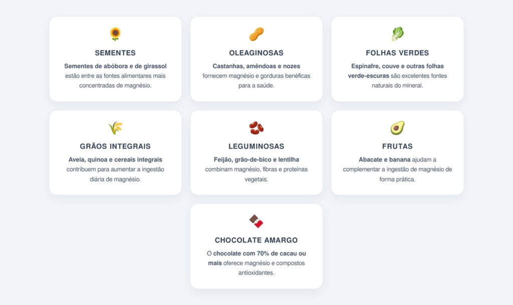 Quais alimentos são fontes de magnésio?