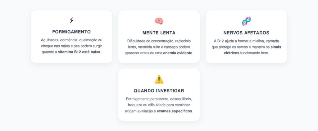 Falta de Vitamina B12: Formigamento e Mente Lenta Antes da Anemia