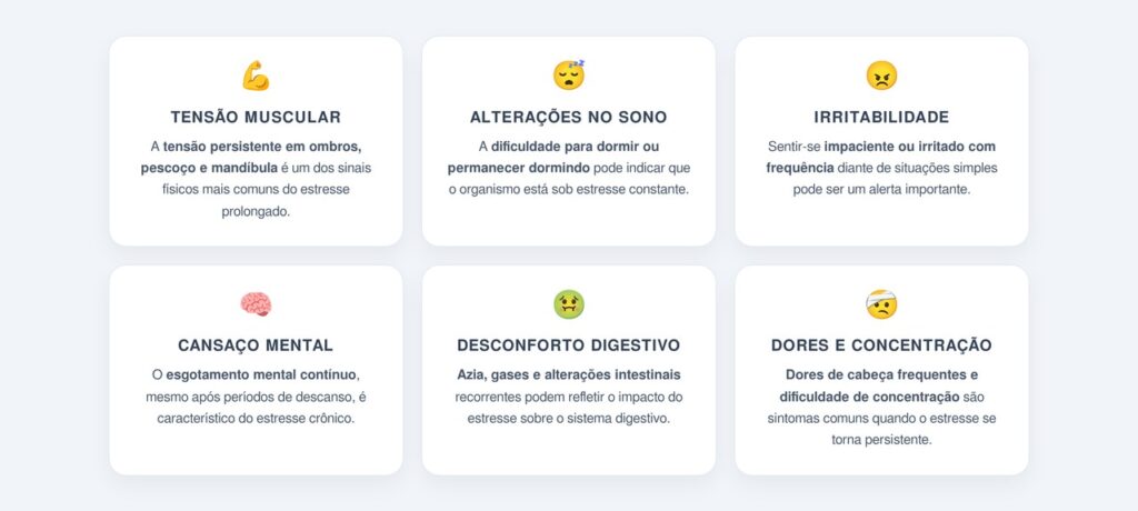 Quais sintomas indicam que o estresse está constante?