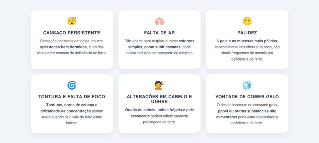 Quais sinais podem indicar deficiência de ferro?