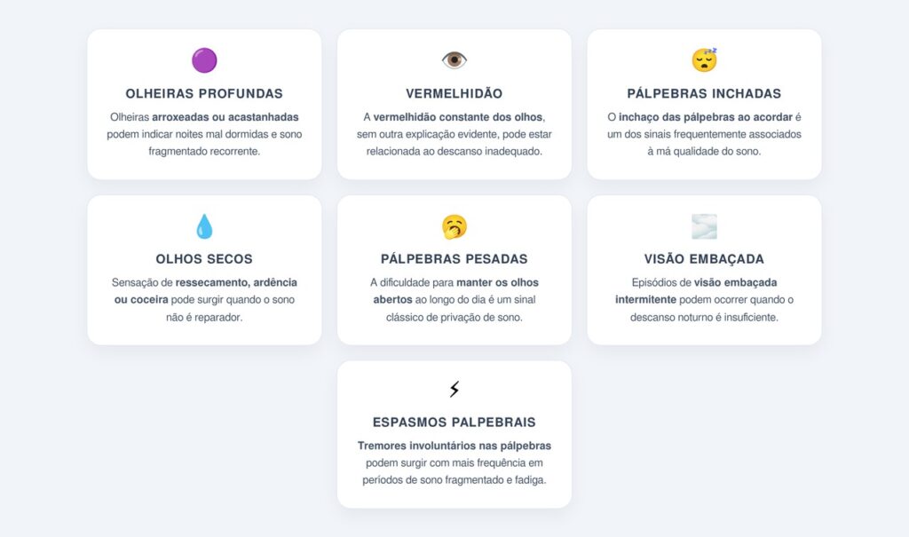 Quais sinais nos olhos indicam sono fragmentado?