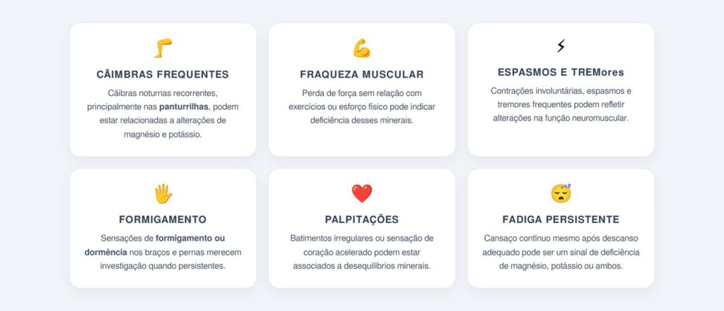 Quais sintomas musculares justificam investigar os dois minerais?