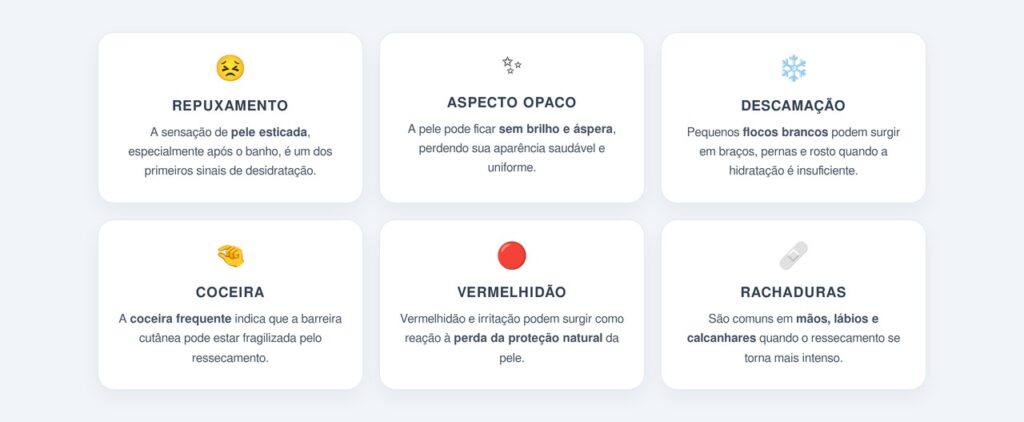 Quais sinais indicam que a pele está desidratada?