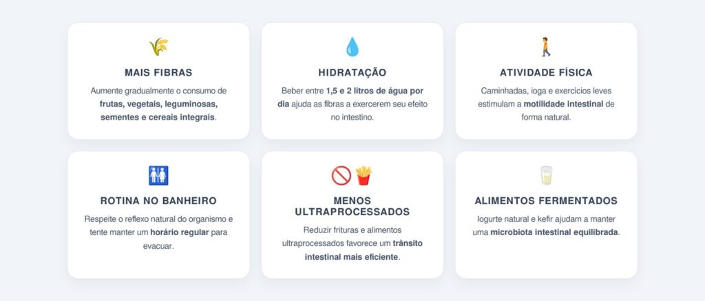 Quais recomendações ajudam a regular o intestino?