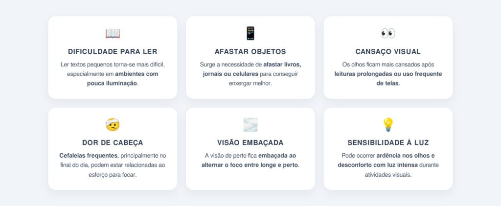 Quais são os principais sintomas da vista cansada?