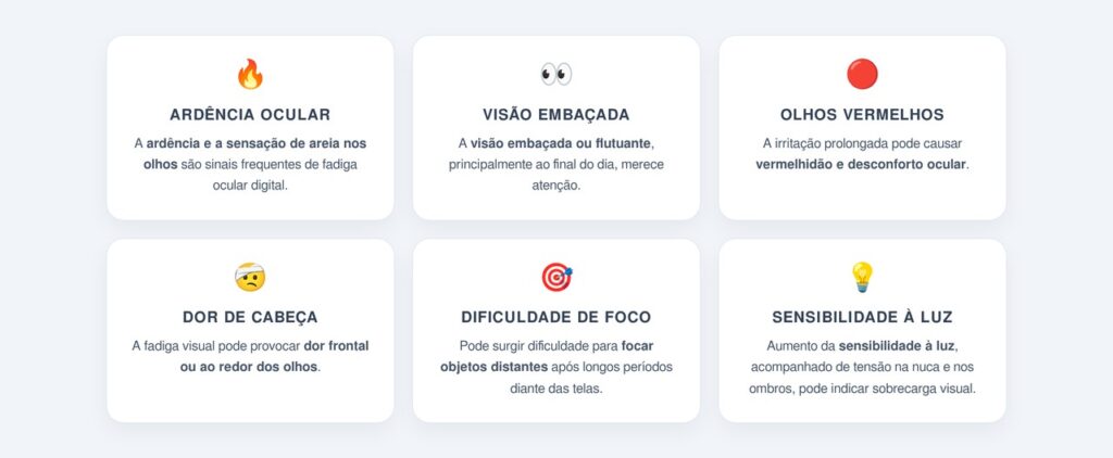 Quais sintomas indicam fadiga ocular digital?