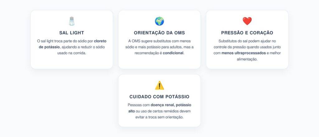Sal Light com Potássio: O Que a OMS Alerta Antes de Trocar o Sal Comum