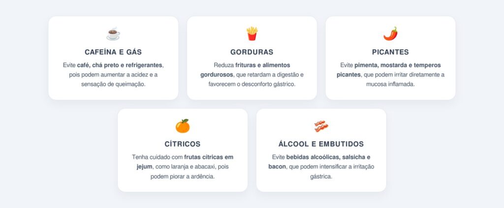 Quais alimentos evitar para reduzir a irritação gástrica?