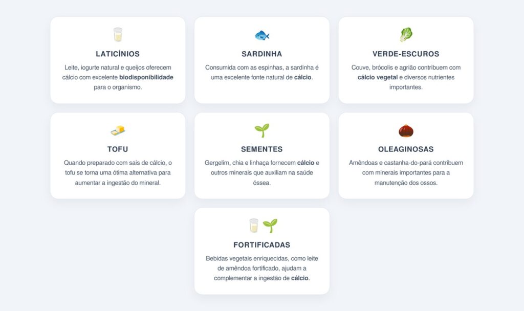 Quais alimentos são fontes naturais de cálcio?