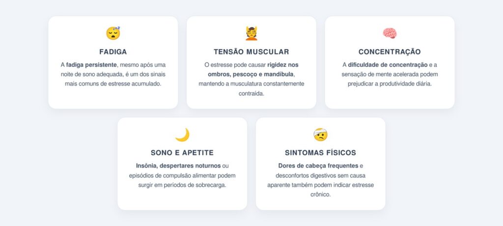 Quais são os sinais de estresse acumulado além da irritabilidade?