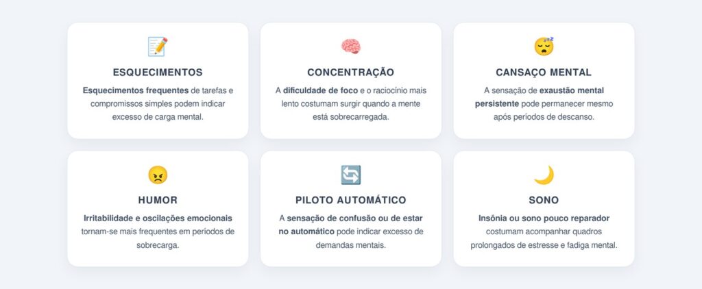 Quais sinais indicam sobrecarga mental?