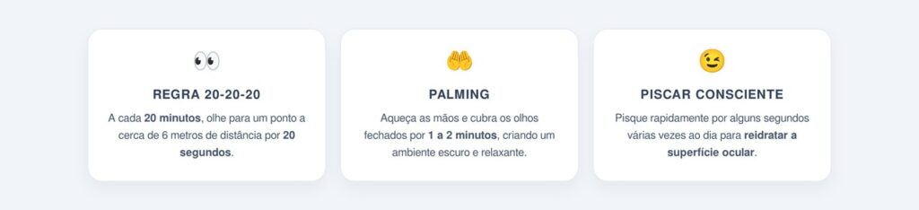 Quais são os 3 exercícios que aliviam o desconforto visual?