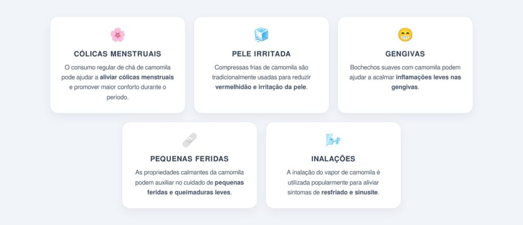 Quais são os outros usos populares do chá de camomila?
