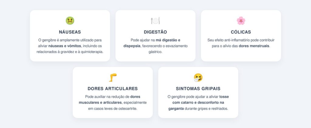 Quais sintomas o gengibre ajuda a aliviar?