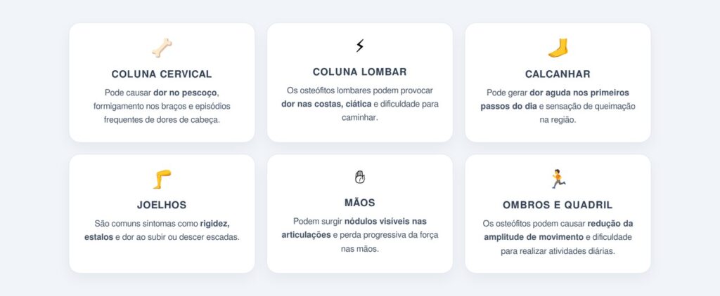 Quais são os principais sintomas dos osteófitos?