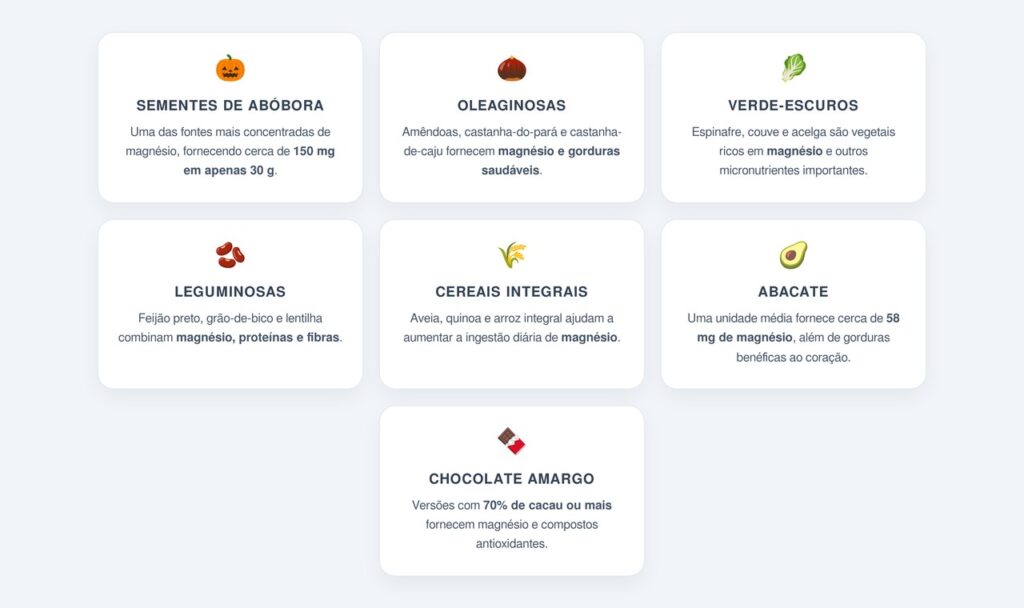 Quais alimentos são as melhores fontes de magnésio?