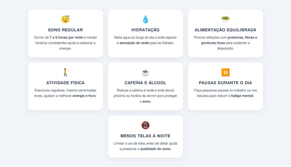 Quais ajustes ajudam a recuperar a energia e o foco?
