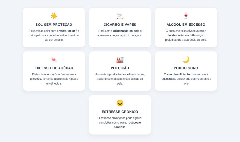 Quais hábitos mais danificam a pele?