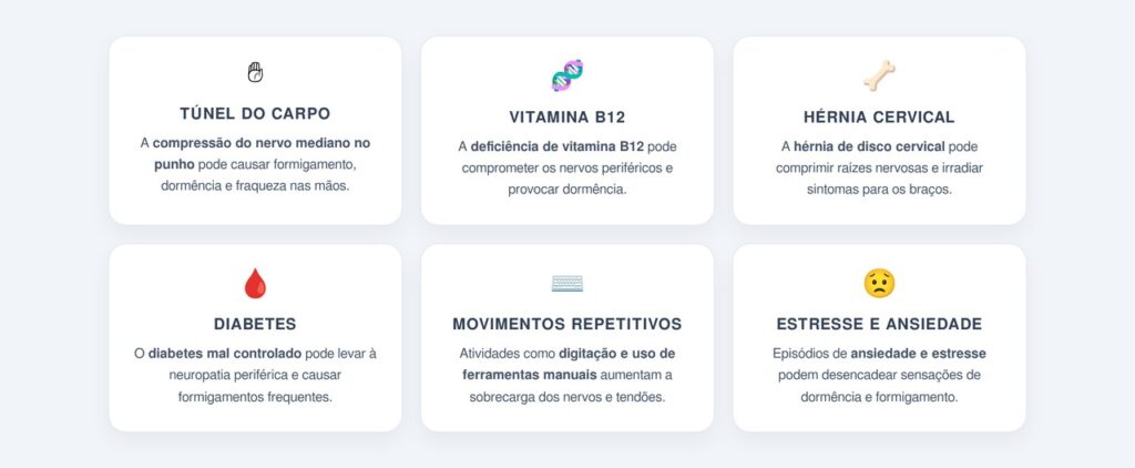 Quais são as principais causas do formigamento nas mãos e braços?