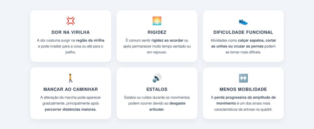 Quais sintomas indicam artrose no quadril?