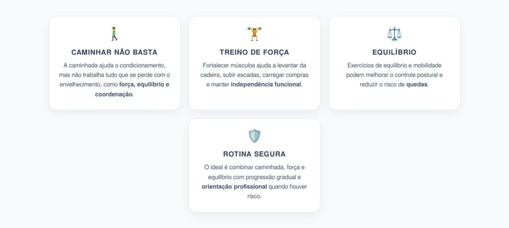 Depois dos 65: Por Que Caminhada, Força e Equilíbrio Devem Andar Juntos