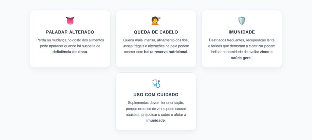 Zinco Baixo: Perda de Paladar, Queda de Cabelo e Resfriados Frequentes