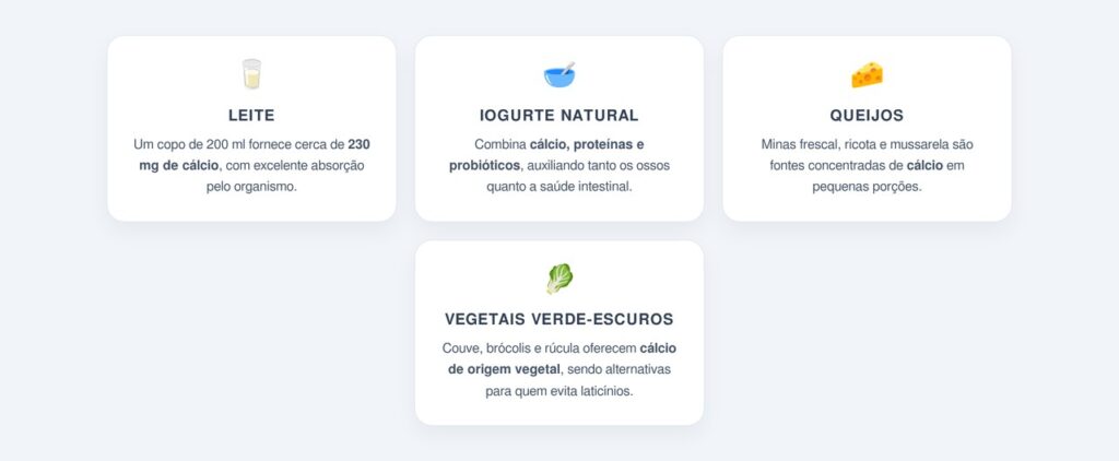 Quais são as 4 principais fontes de cálcio para a rotina?