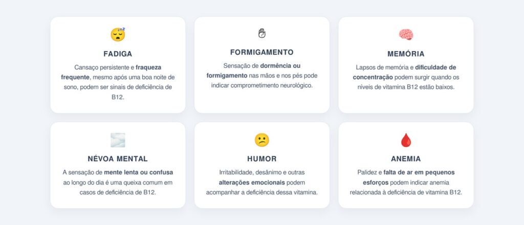 Quais sinais podem indicar deficiência de B12?