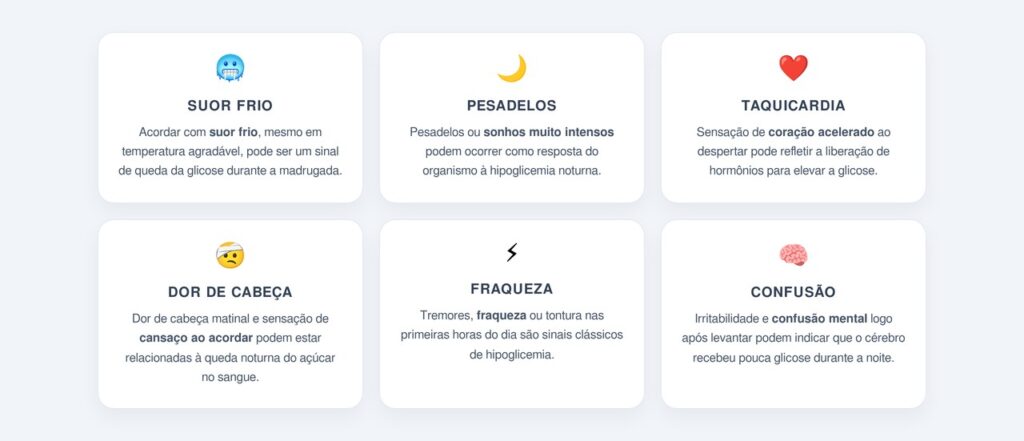 Quais sintomas podem indicar hipoglicemia noturna?