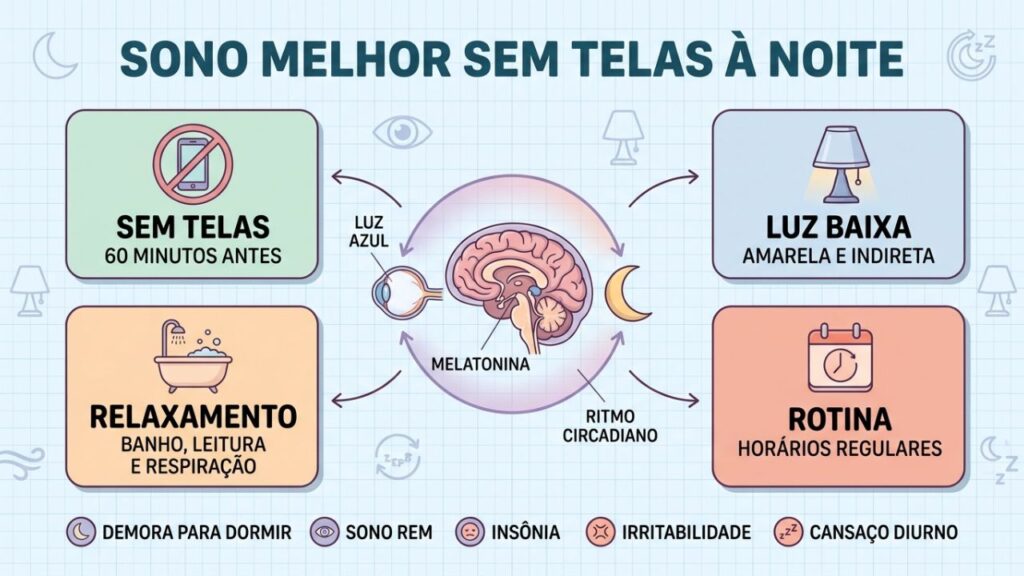 Quatro hábitos noturnos ajudam a regular melatonina e sono.