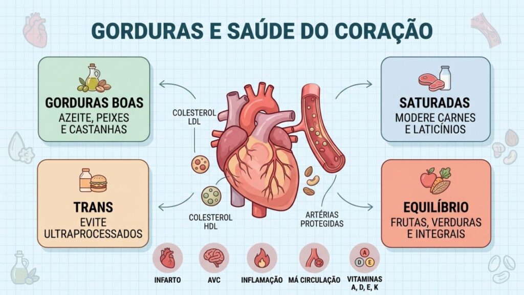 Escolher gorduras boas e evitar trans reduz riscos cardiovasculares.