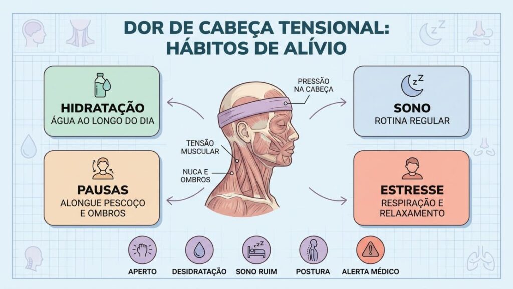 Sono, hidratação, postura e respiração aliviam a tensão que causa cefaleia.