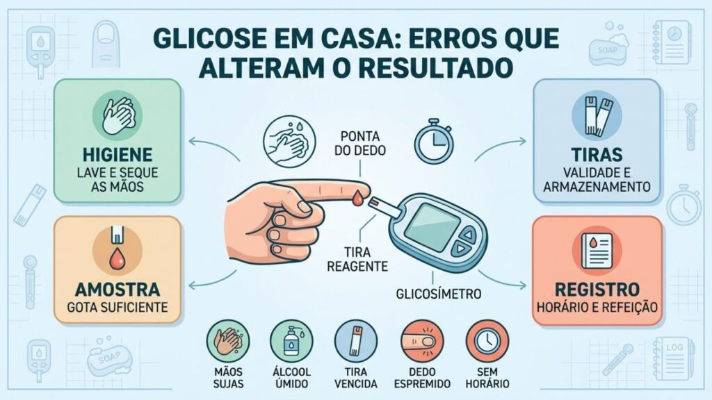 Higiene, tiras, amostra e registro tornam a glicemia mais confiável.