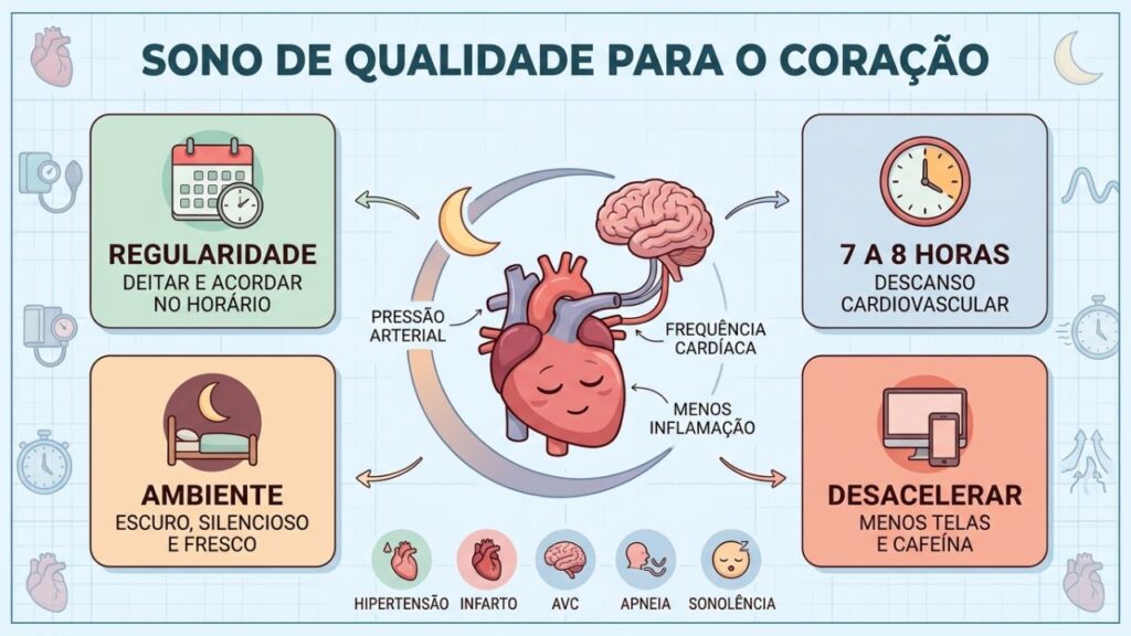 Quatro hábitos de sono protegem pressão, vasos e saúde cardiovascular.