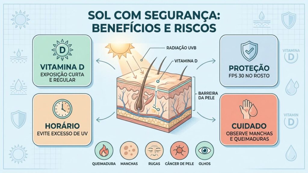 Horário, proteção, hidratação e sinais de risco orientam a exposição solar.