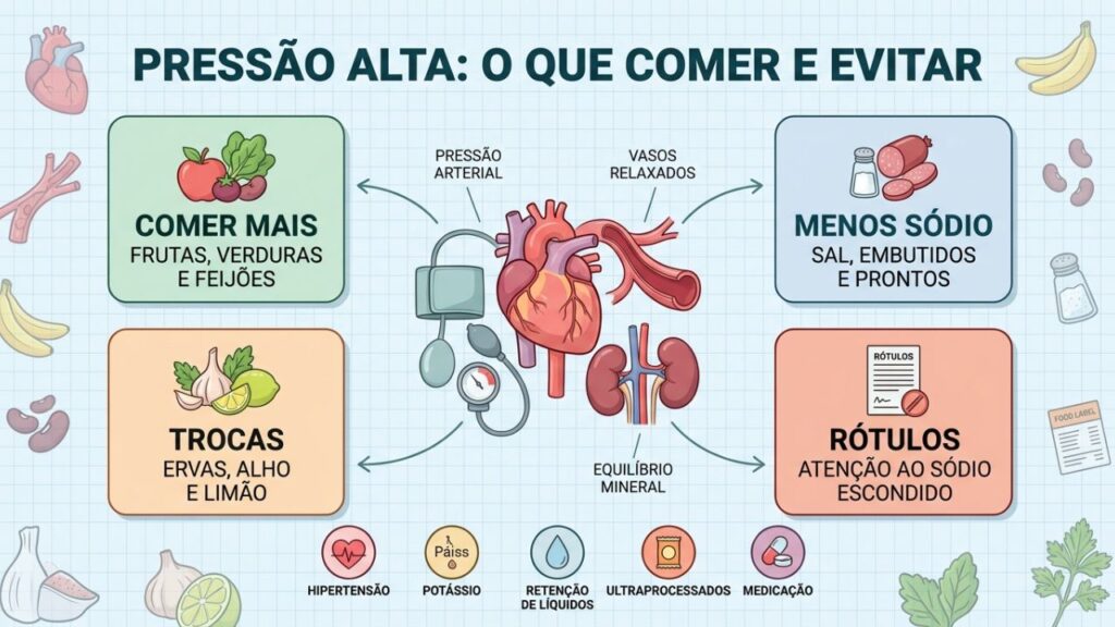 Quatro pilares mostram o que comer, evitar e observar nos rótulos.